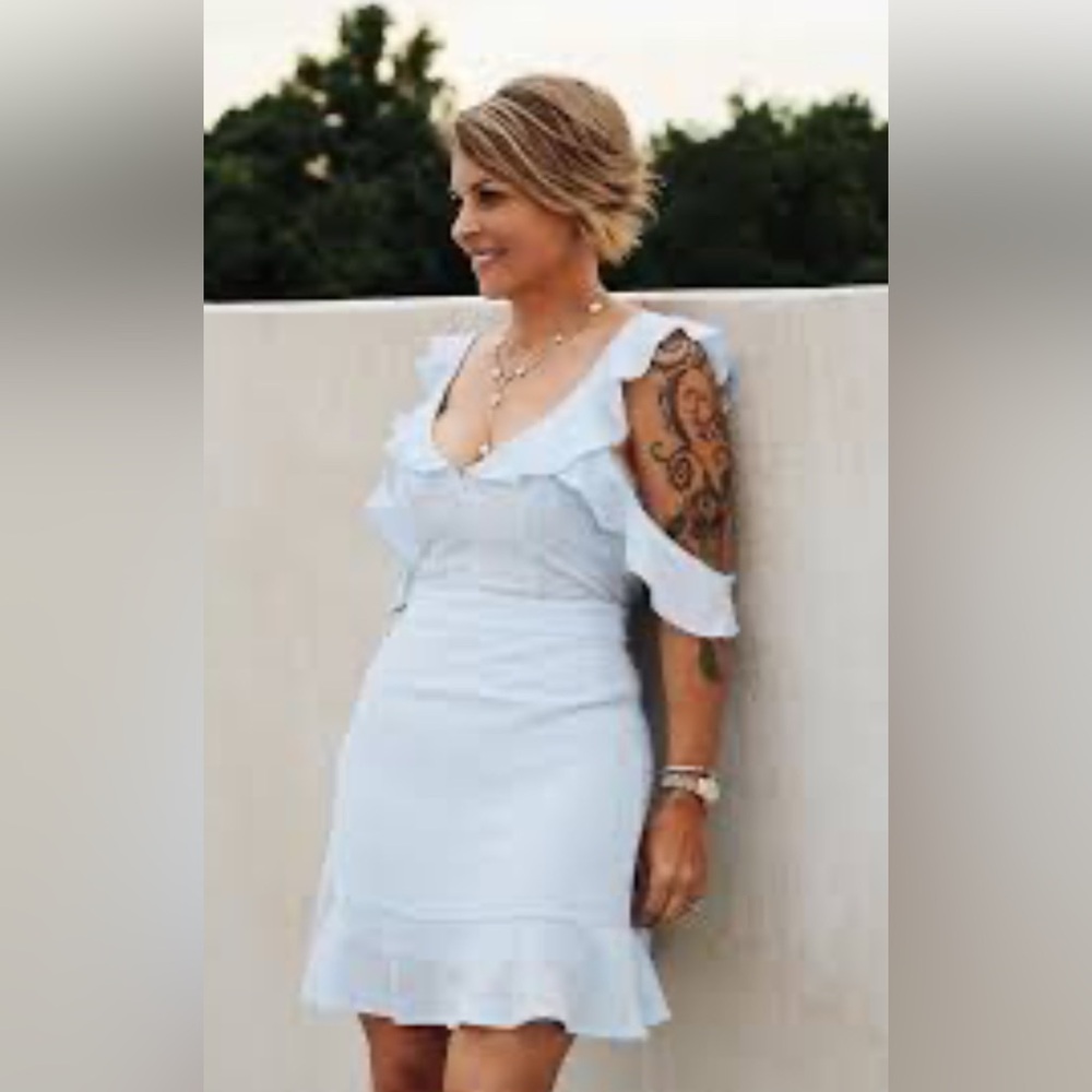 Elegant Light Blue Ruffle Dress S